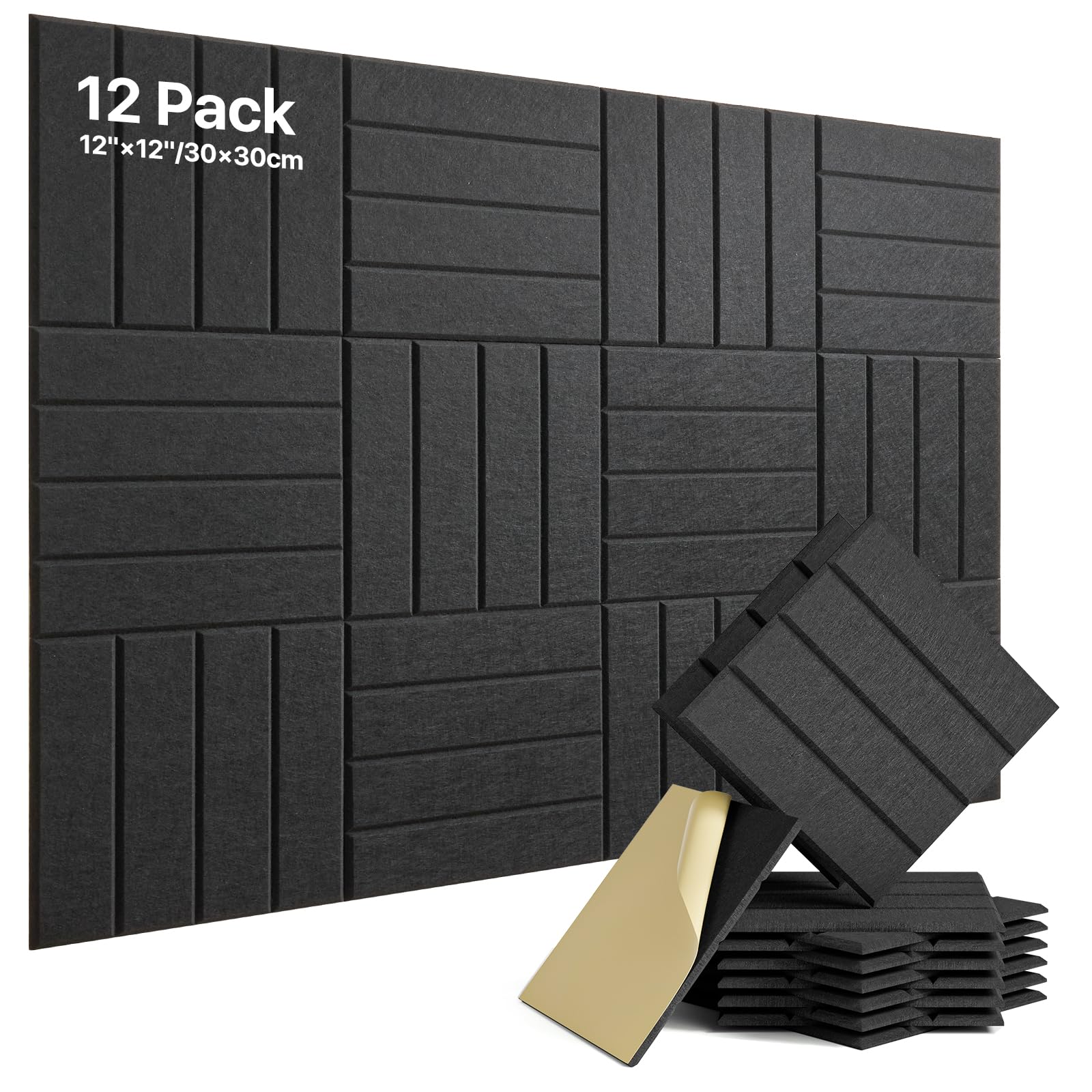 Soundsbay Lot de 12 panneaux acoustiques autocollants, isolation acoustique pour salles de conférence, plaques en polyes